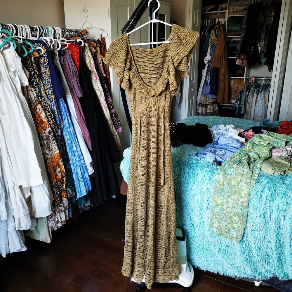 Chasing Unicorns Olive Knit Ruffle Maxi Dress - Picture 2 of 6